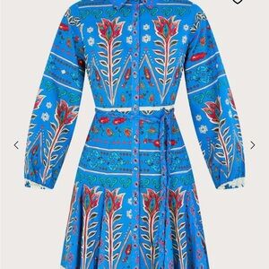 Monsoon Vibrant Blue and Red Long Sleeve Dress